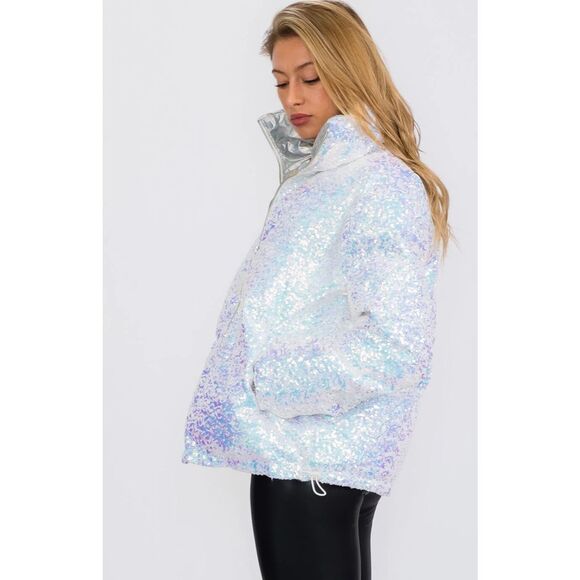 Sequin Embellished Puffer Jacket - Picture 1 of 4